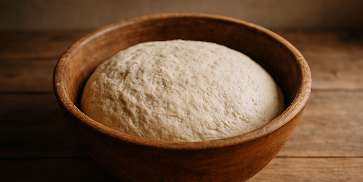 Holzschüssel mit Brotteig