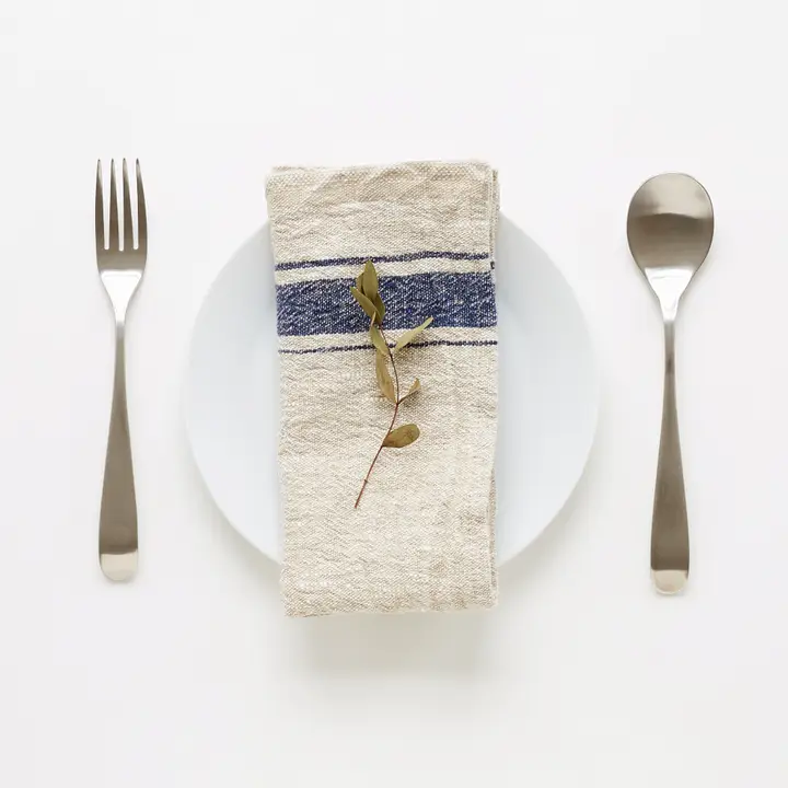 Leinen-Servietten mit blauen Streifen, 2er-Set